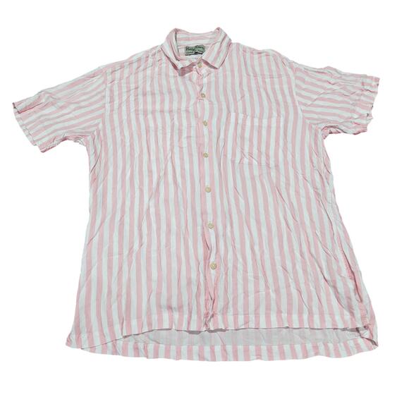 Kenny Flowers Shirt Mens Large Pink White Stripe Rayon Island Classic Hawaiian L - Picture 1 of 4